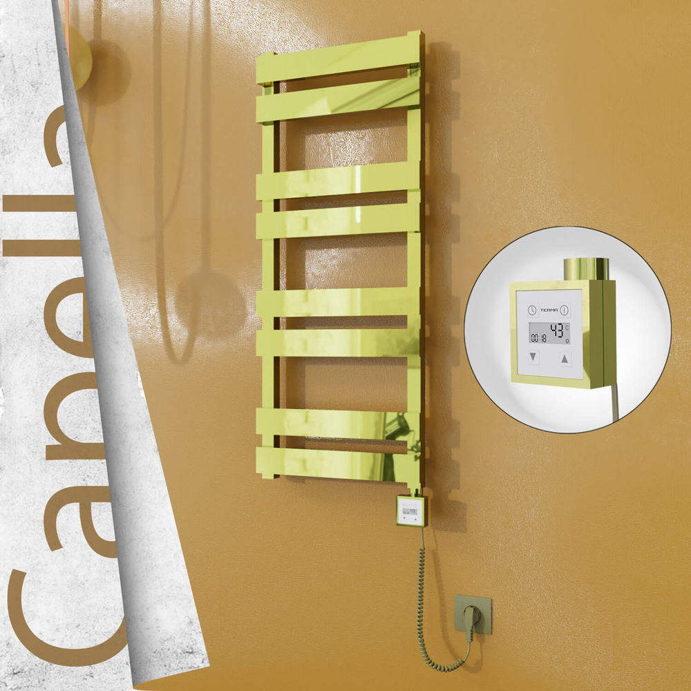 Capella Sèche-serviettes Électrique en Inox 400x990 Doré (KTX3 Thermostat) 300W Câble Spiralé - 1