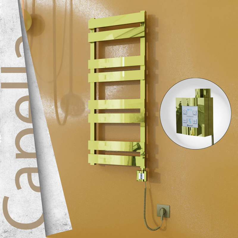 Capella Sèche-serviettes Électrique en Inox 400x990 Doré (KTX4 Thermostat) 300W Câble Spiralé 