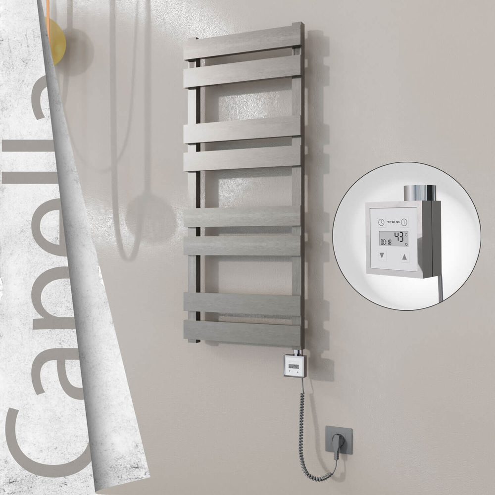 Capella Sèche-serviettes Électrique en Inox 400x990 Poli Satiné (KTX3 Thermostat) 300W Câble Spiralé - 1