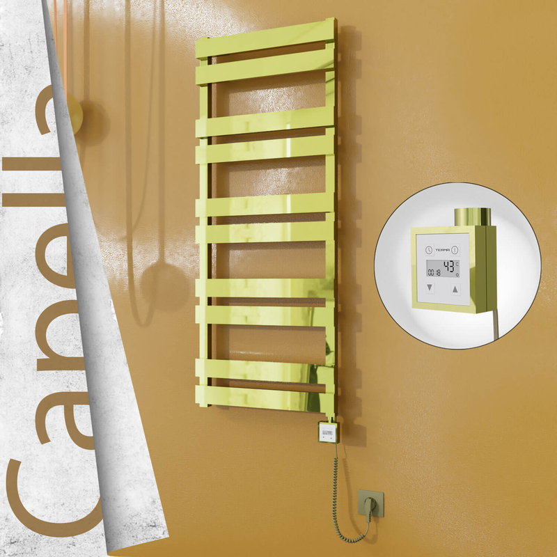 Capella Sèche-serviettes Électrique en Inox 500x1260 Doré (KTX3 Thermostat) 600W Câble Spiralé 