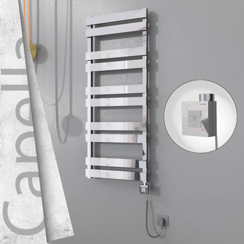 Capella Sèche-serviettes Électrique en Inox 500x1260 Poli Miroir (KTX1 Thermostat) 600W Câble Spiralé