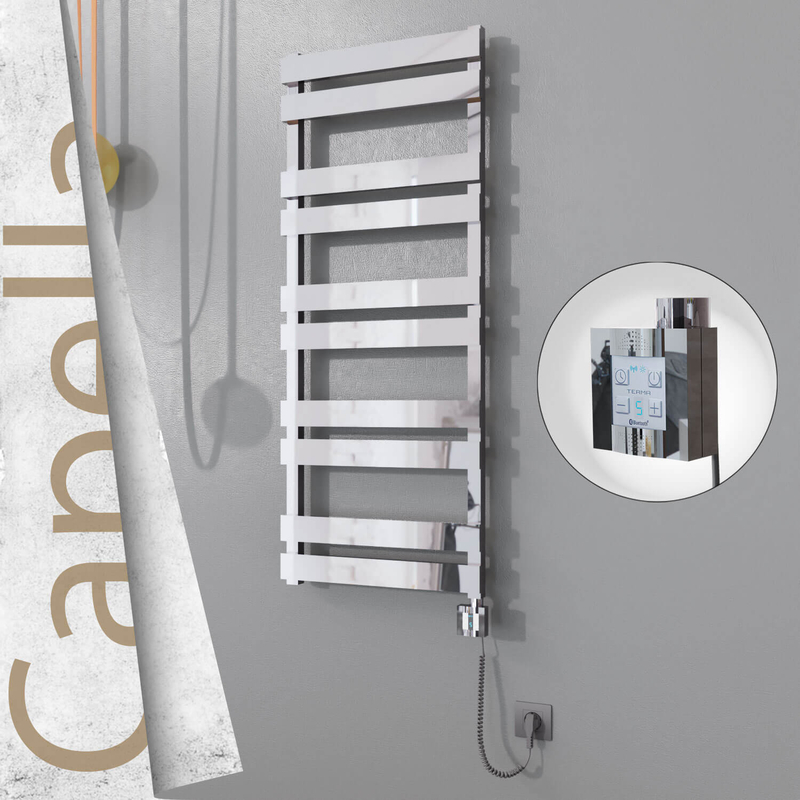 Capella Sèche-serviettes Électrique en Inox 500x1260 Poli Miroir (KTX4 Thermostat) 600W Câble Spiralé