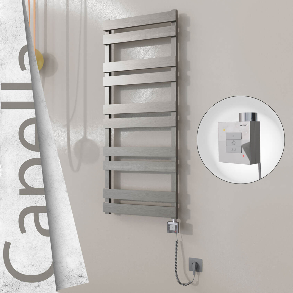 Capella Sèche-serviettes Électrique en Inox 500x1260 Poli Satiné (KTX1 Thermostat) 600W Câble Spiralé - 1