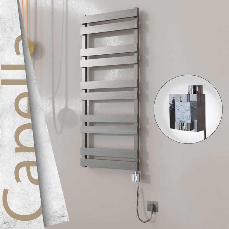 Capella Sèche-serviettes Électrique en Inox 500x1260 Poli Satiné (KTX4 Thermostat) 600W Câble Spiralé