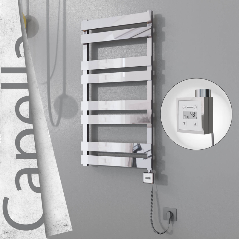 Capella Sèche-serviettes Électrique en Inox 500x990 Poli Miroir (KTX3 Thermostat) 300W Câble Spiralé