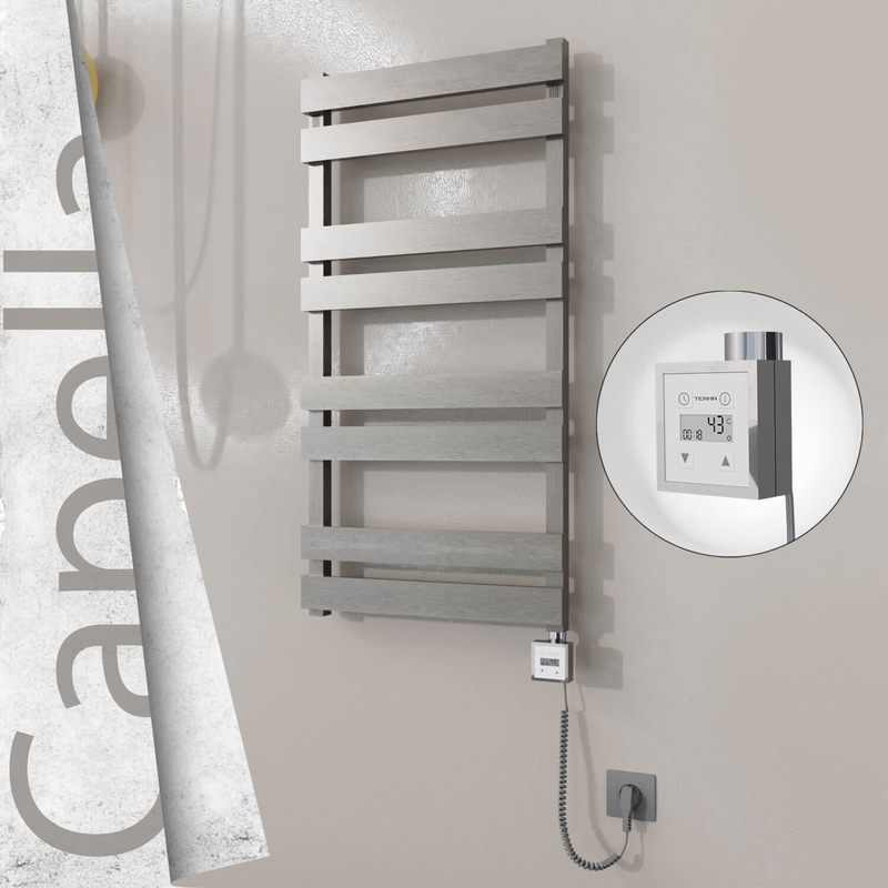 Capella Sèche-serviettes Électrique en Inox 500x990 Poli Satiné (KTX3 Thermostat) 300W Câble Spiralé