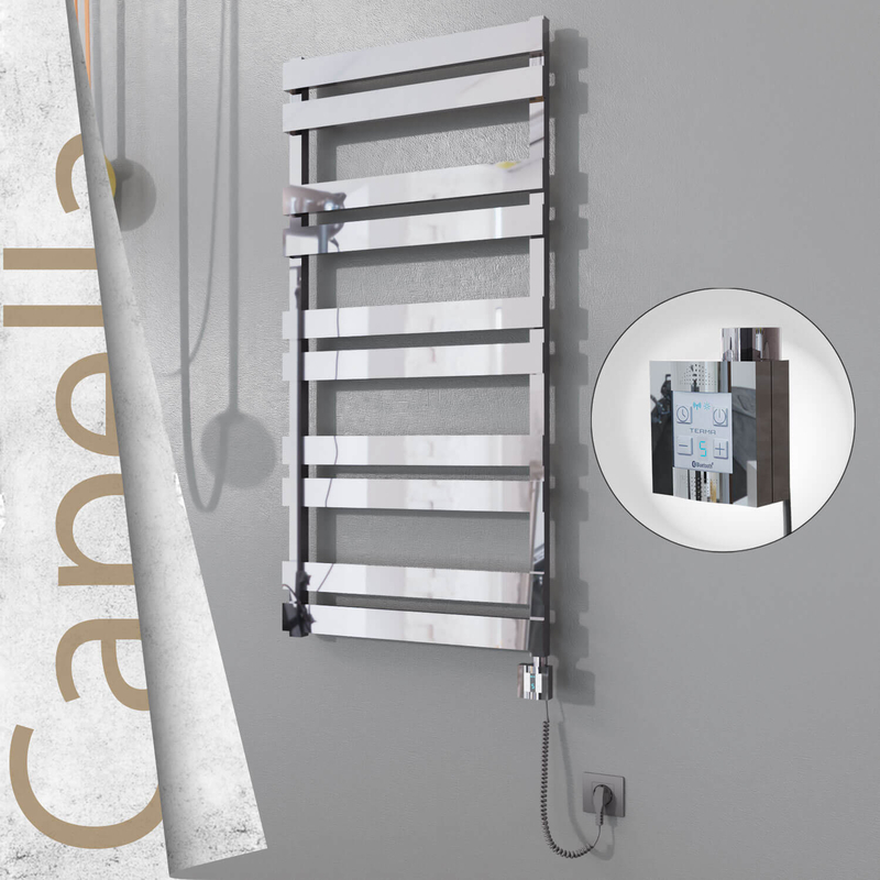 Capella Sèche-serviettes Électrique en Inox 600x1260 Poli Miroir (KTX4 Thermostat) 600W Câble Spiralé 