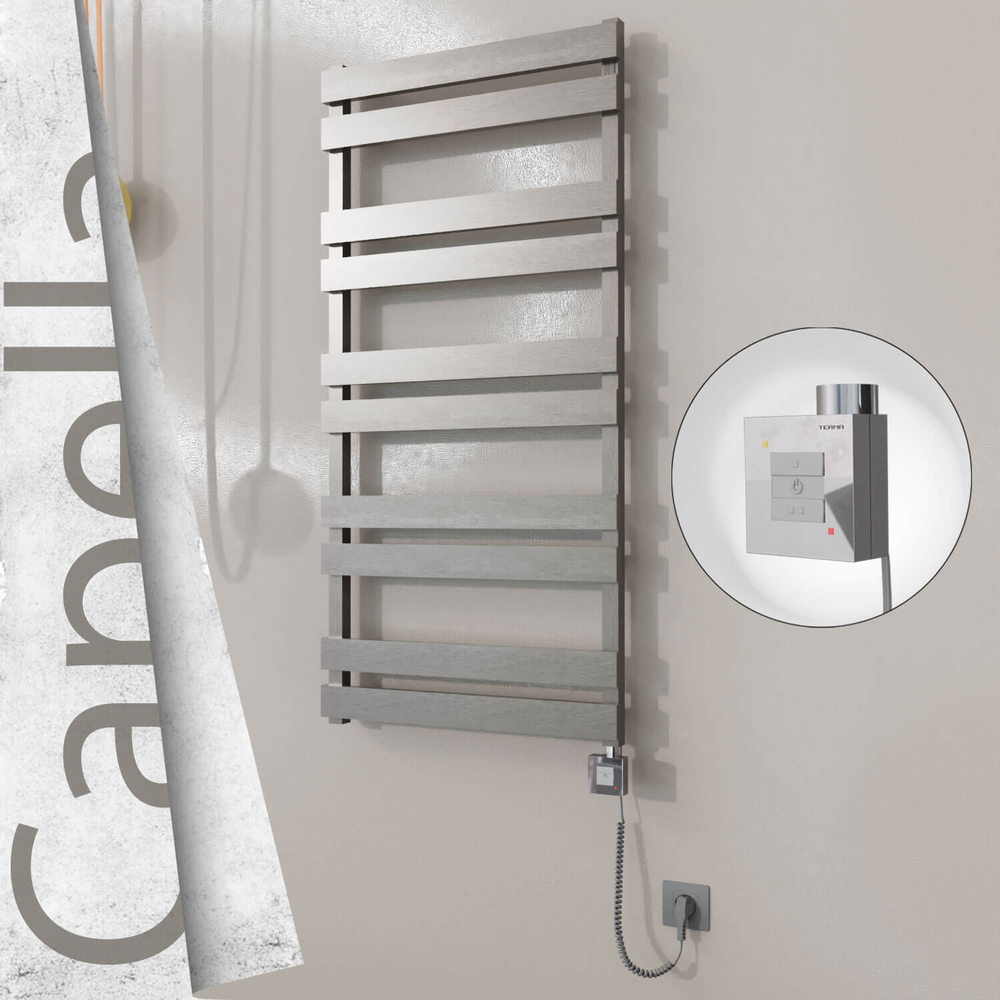 Capella Sèche-serviettes Électrique en Inox 600x1260 Poli Satiné (KTX1 Thermostat) 600W Câble Spiralé - 1