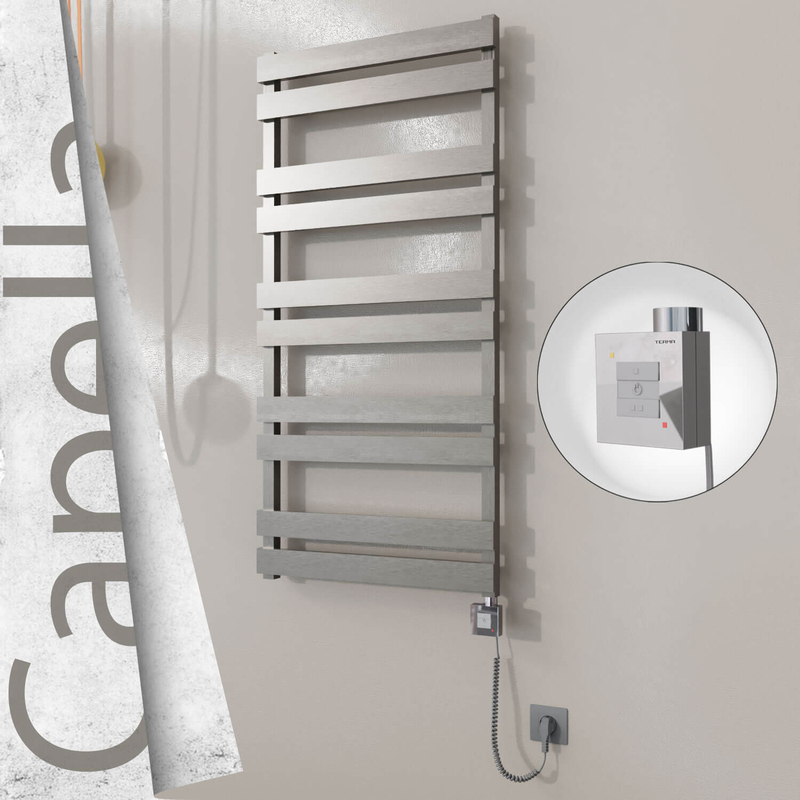 Capella Sèche-serviettes Électrique en Inox 600x1260 Poli Satiné (KTX1 Thermostat) 600W Câble Spiralé