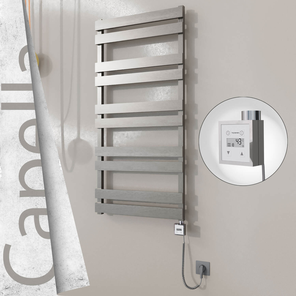 Capella Sèche-serviettes Électrique en Inox 600x1260 Poli Satiné (KTX3 Thermostat) 600W Câble Spiralé - 1