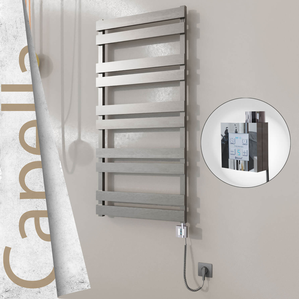 Capella Sèche-serviettes Électrique en Inox 600x1260 Poli Satiné (KTX4 Thermostat) 600W Câble Spiralé - 1