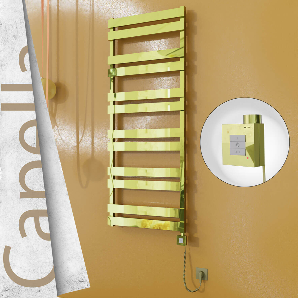 Capella Sèche-serviettes Électrique en Inox 600x1530 Doré (KTX1 Thermostat) 600W Câble Spiralé - 1