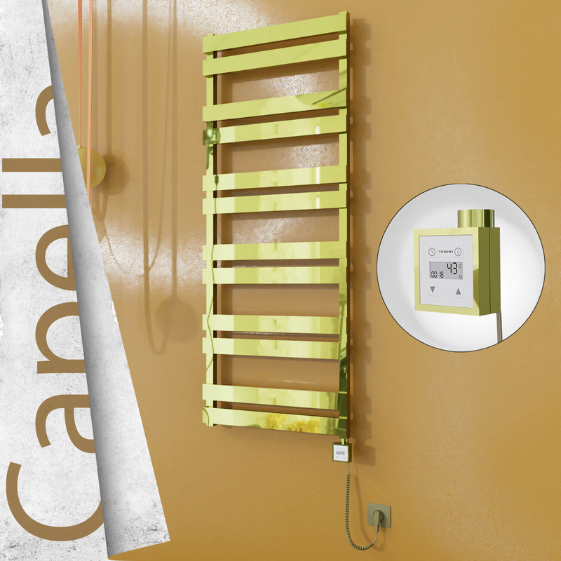 Capella Sèche-serviettes Électrique en Inox 600x1530 Doré (KTX3 Thermostat) 600W Câble Spiralé 