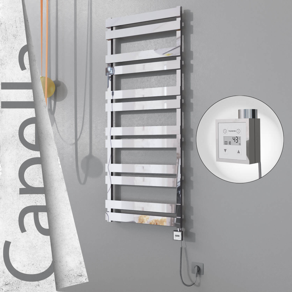 Capella Sèche-serviettes Électrique en Inox 600x1530 Poli Miroir (KTX3 Thermostat) 600W Câble Spiralé - 1