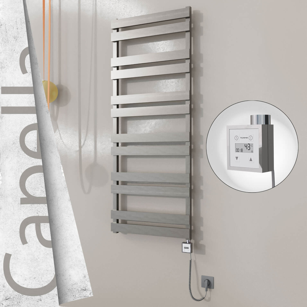 Capella Sèche-serviettes Électrique en Inox 600x1530 Poli Satiné (KTX3 Thermostat) 600W Câble Spiralé - 1