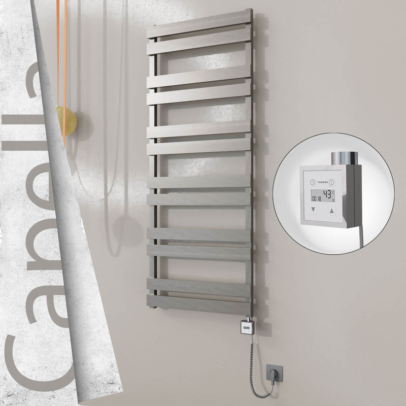 Capella Sèche-serviettes Électrique en Inox 600x1530 Poli Satiné (KTX3 Thermostat) 600W Câble Spiralé 
