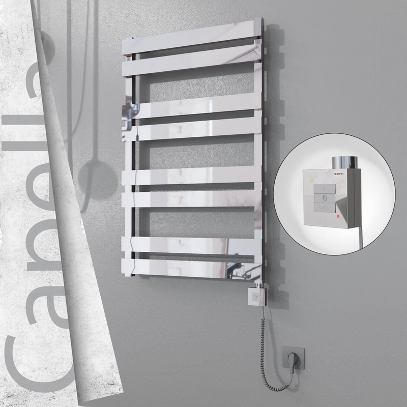 Capella Sèche-serviettes Électrique en Inox 600x990 Poli Miroir (KTX1 Thermostat) 300W Câble Spiralé 