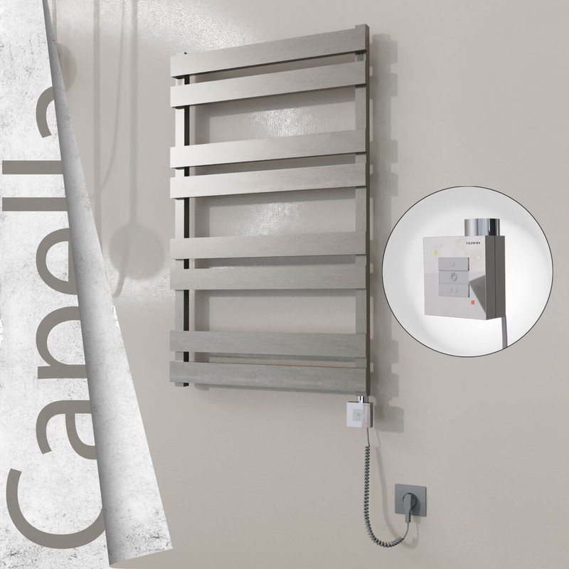 Capella Sèche-serviettes Électrique en Inox 600x990 Poli Satiné (KTX1 Thermostat) 300W Câble Spiralé 