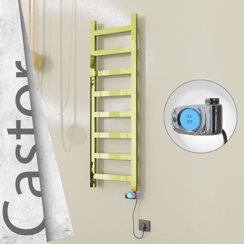Castor Electric Stainless Steel Towel Rail 400x1300 Gold (Musa Thermostat) 300W