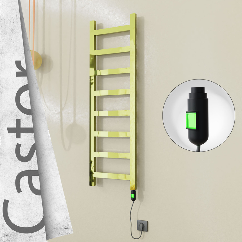 Castor Electric Stainless Steel Towel Rail 400x1300 Gold (On/Off Switch) 300W 