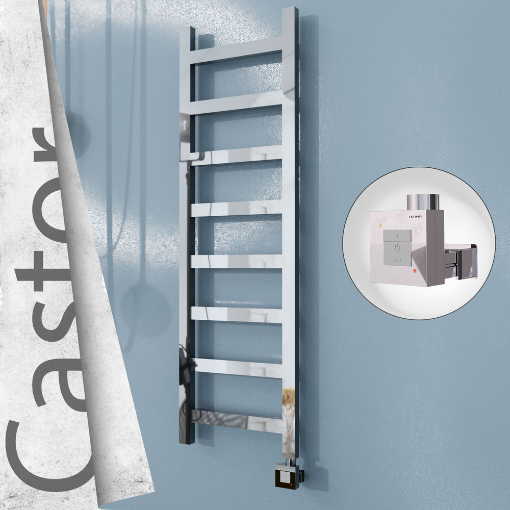 Castor Electric Stainless Steel Towel Rail 400x1300 Mirror Polished (KTX1 Thermostat) 300W - 1