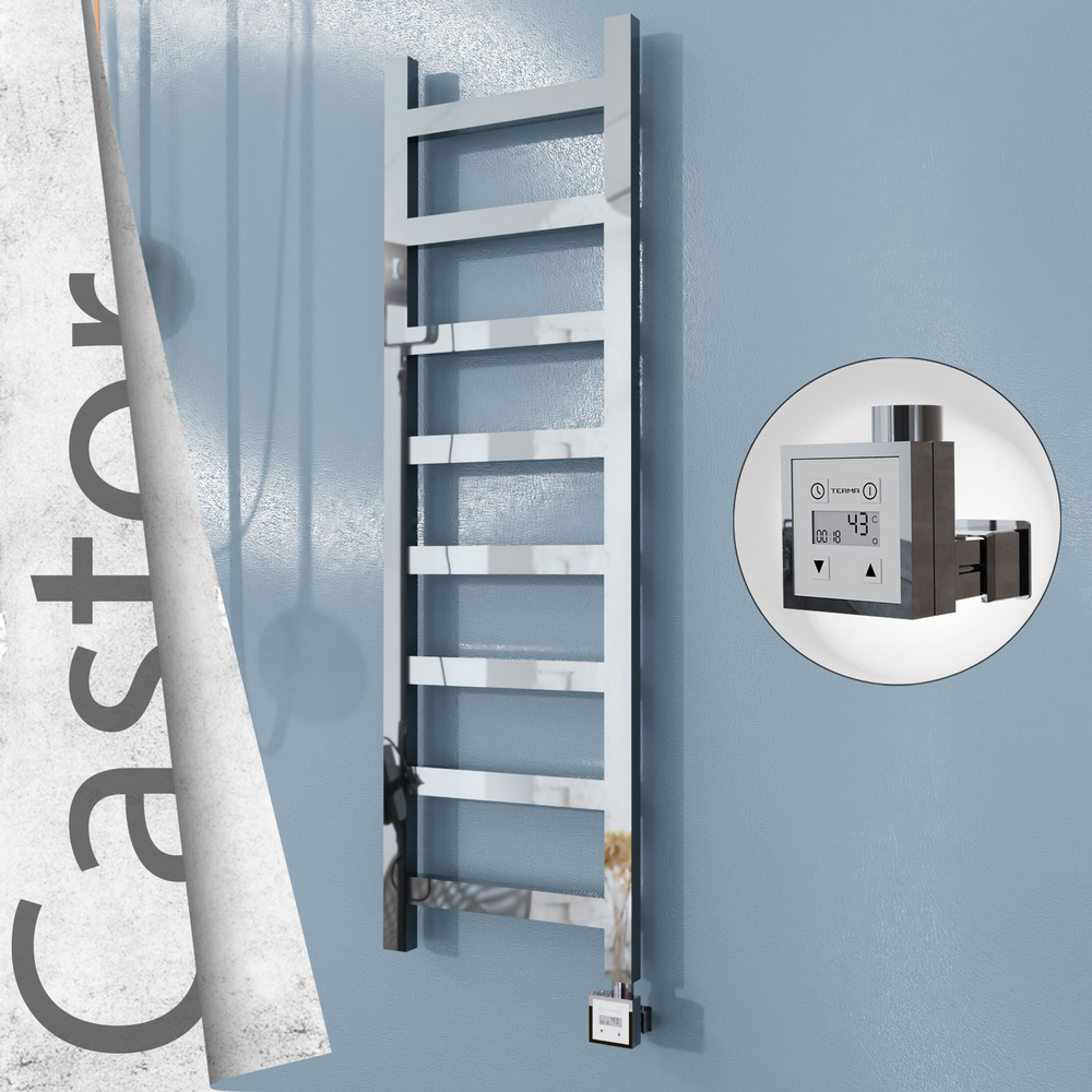 Castor Electric Stainless Steel Towel Rail 400x1300 Mirror Polished (KTX3 Thermostat) 300W - 1