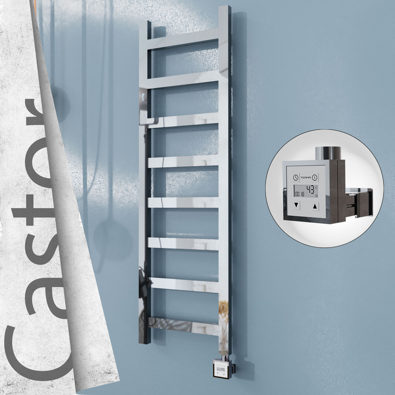 Castor Electric Stainless Steel Towel Rail 400x1300 Mirror Polished (KTX3 Thermostat) 300W 