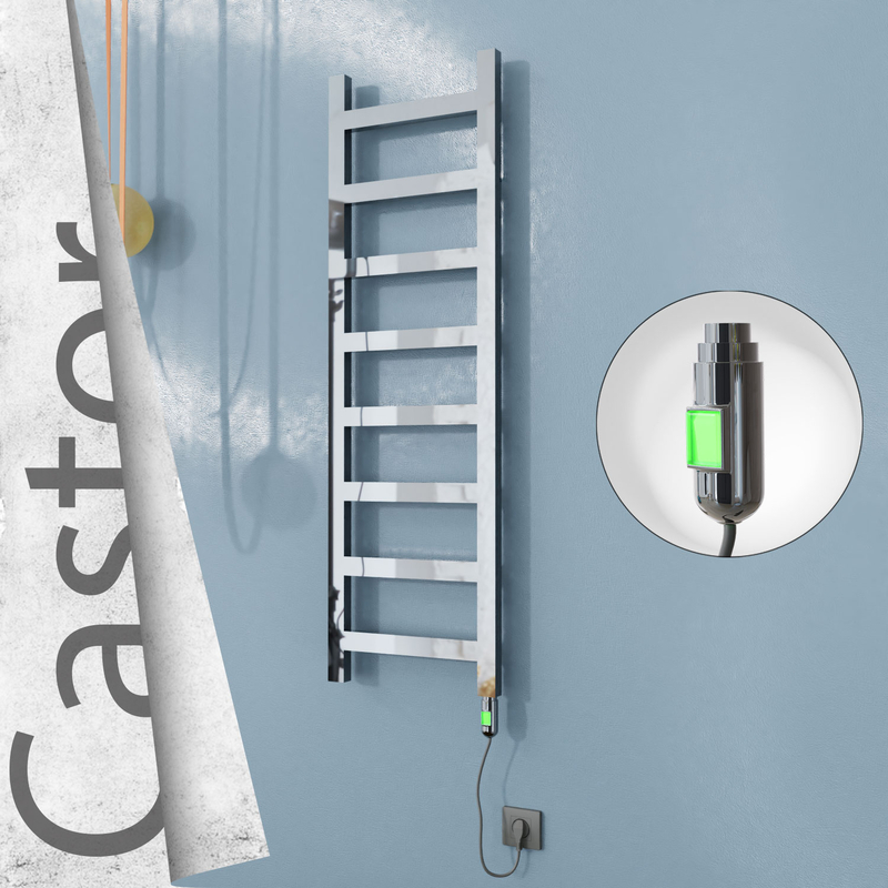 Castor Electric Stainless Steel Towel Rail 400x1300 Mirror Polished (On/Off Switch) 300W 