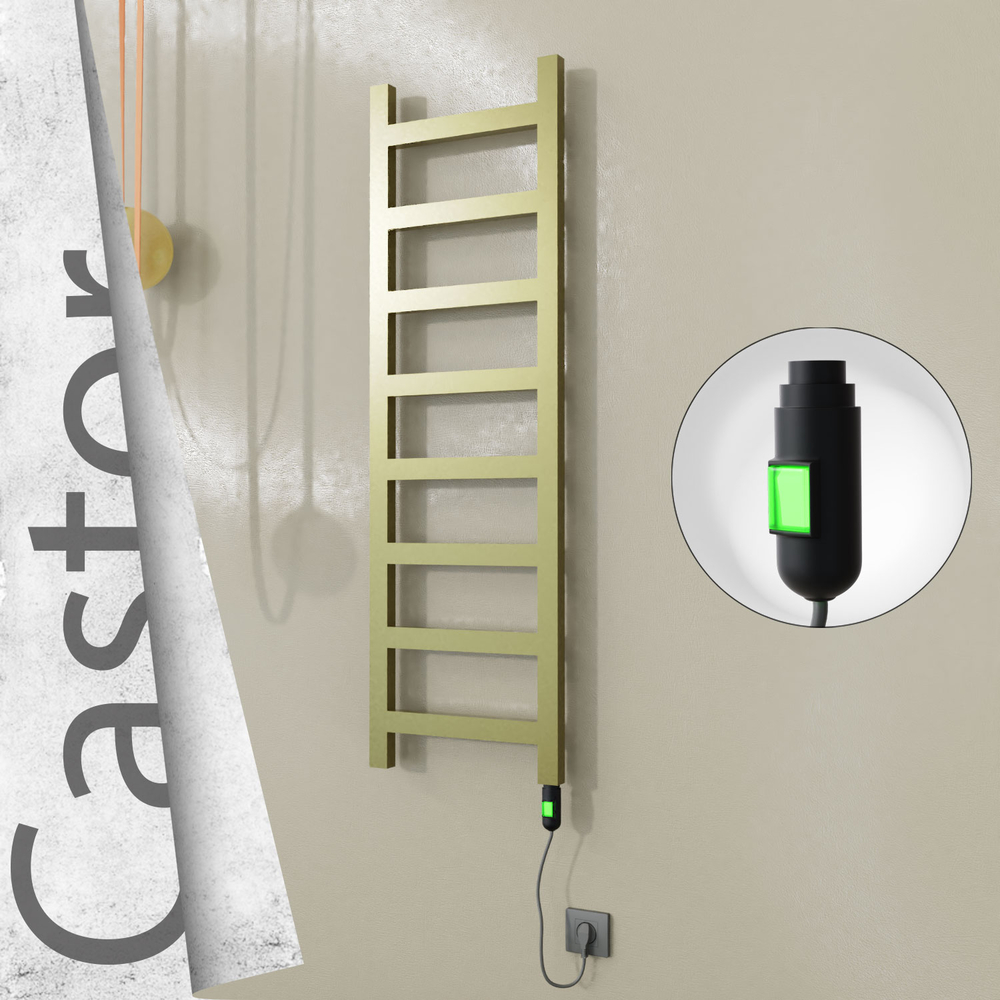 Castor Electric Stainless Steel Towel Rail 400x1300 Satin Gold (On/Off Switch) 300W - 1