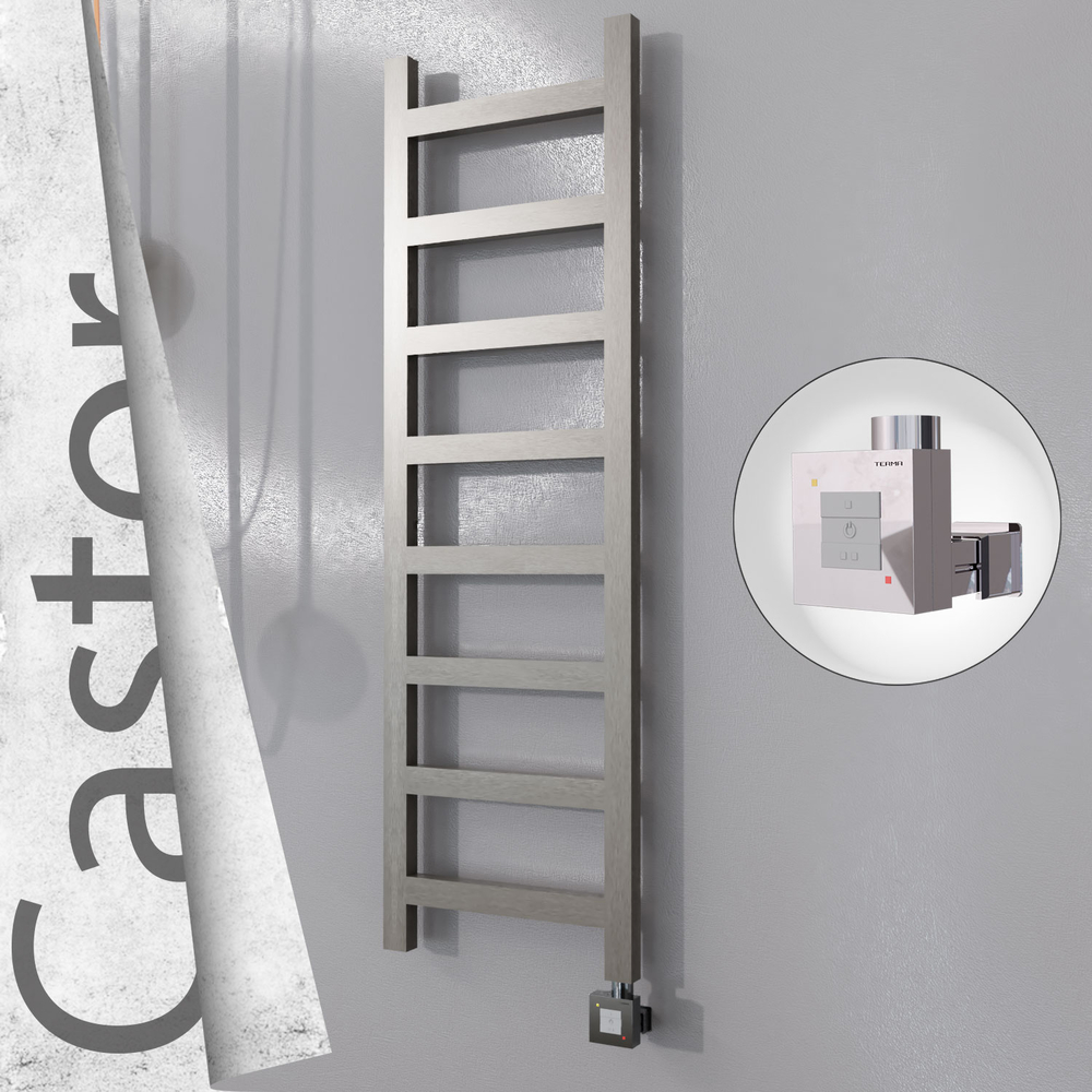 Castor Electric Stainless Steel Towel Rail 400x1300 Satin Polished (KTX1 Thermostat) 300W - 1