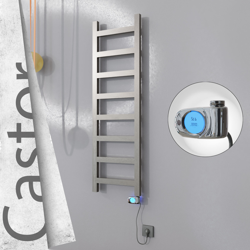 Castor Electric Stainless Steel Towel Rail 400x1300 Satin Polished (Musa Thermostat) 300W