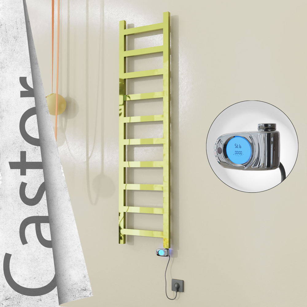 Castor Electric Stainless Steel Towel Rail 400x1620 Gold (Musa Thermostat) 300W - 1
