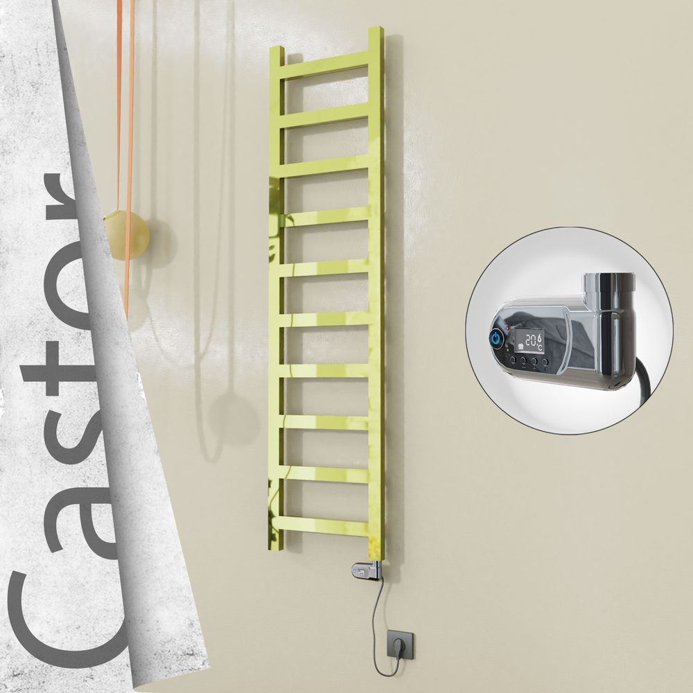 Castor Electric Stainless Steel Towel Rail 400x1620 Gold (Thesis Thermostat) 300W - 1