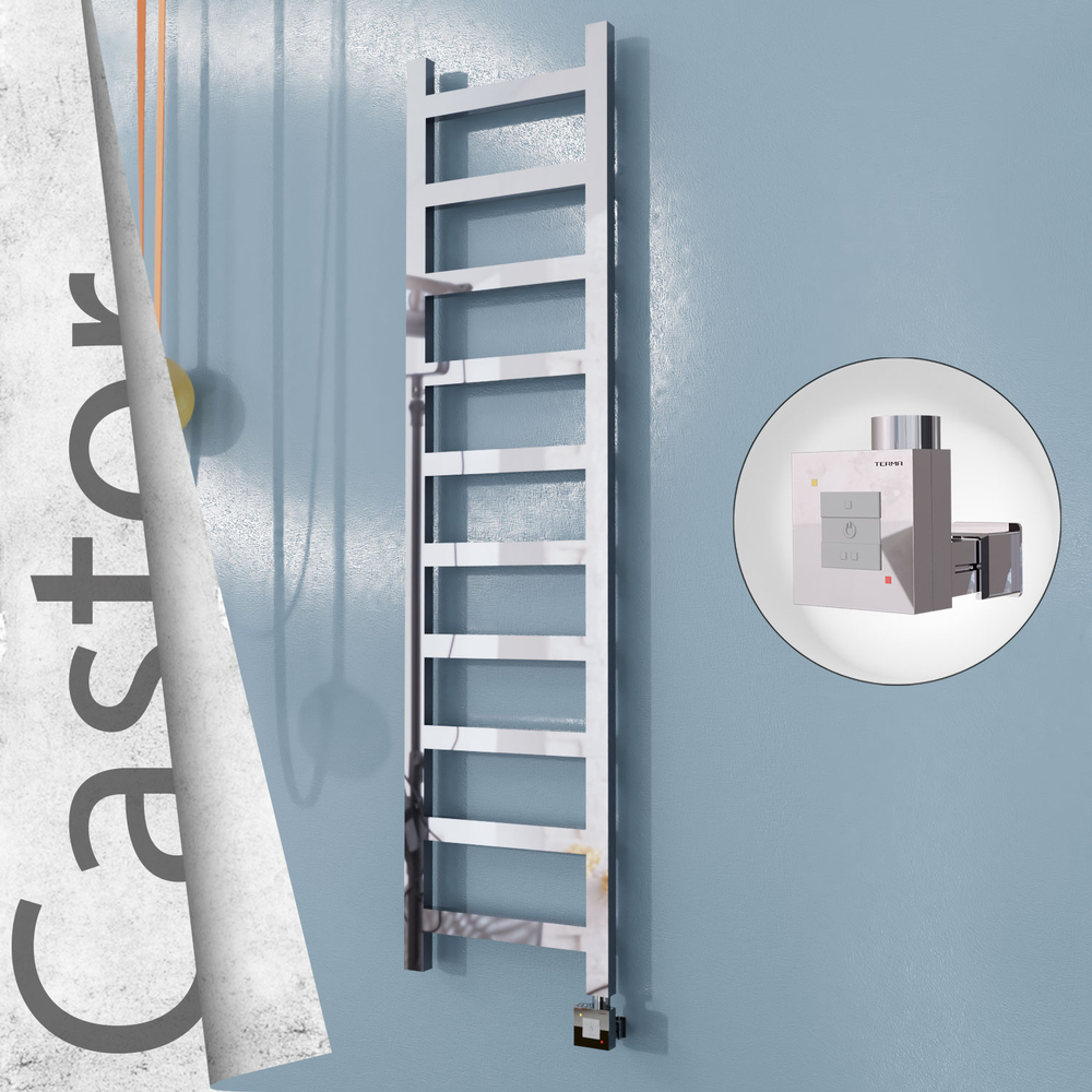 Castor Electric Stainless Steel Towel Rail 400x1620 Mirror Polished (KTX1 Thermostat) 300W - 1
