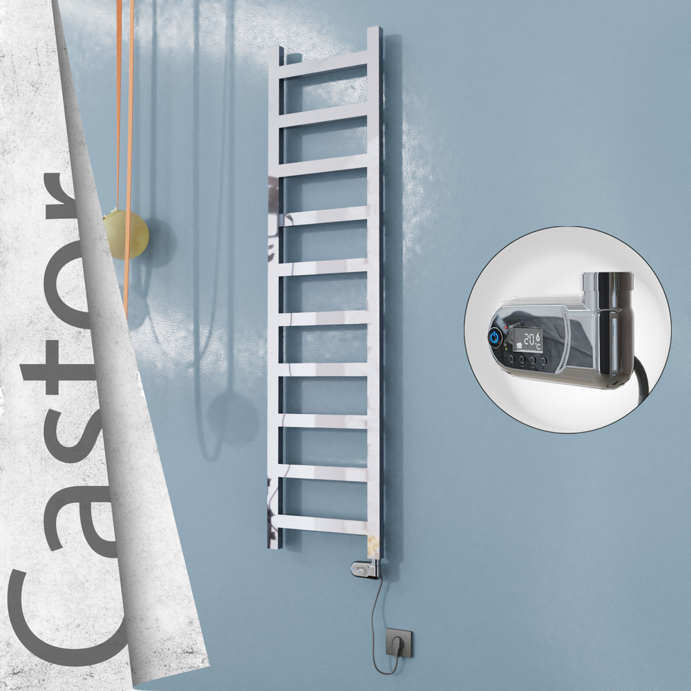Castor Electric Stainless Steel Towel Rail 400x1620 Mirror Polished (Thesis Thermostat) 300W - 1