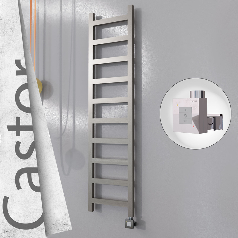 Castor Electric Stainless Steel Towel Rail 400x1620 Satin Polished (KTX1 Thermostat) 300W