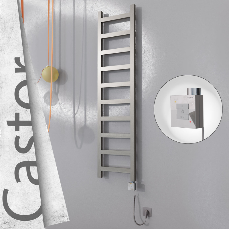 Castor Electric Stainless Steel Towel Rail 400x1620 Satin Polished (KTX1 Thermostat) 300W Spiral Cable