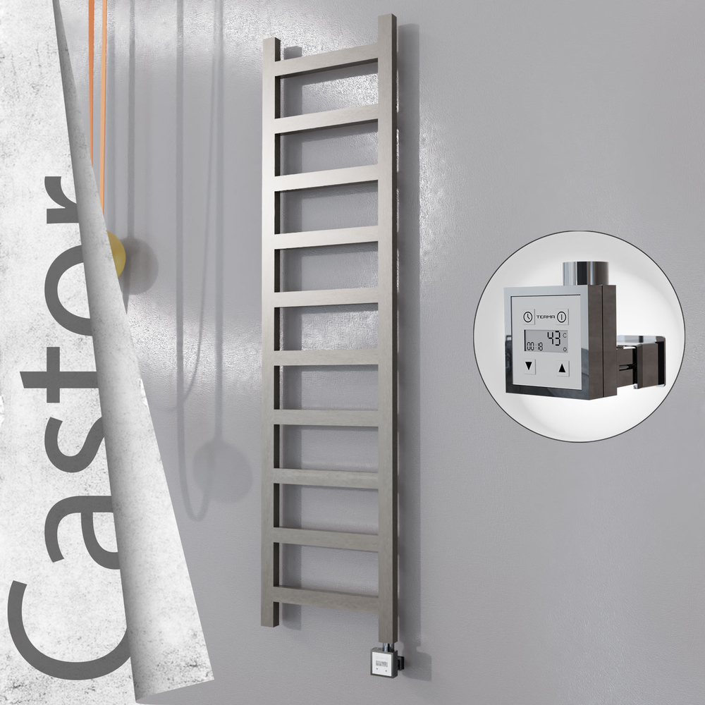 Castor Electric Stainless Steel Towel Rail 400x1620 Satin Polished (KTX3 Thermostat) 300W - 1
