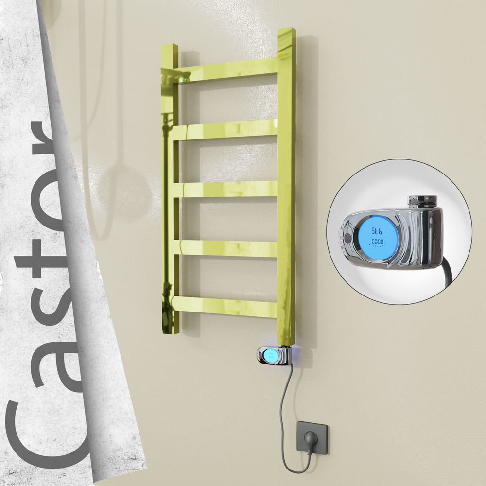 Castor Electric Stainless Steel Towel Rail 400x820 Gold (Musa Thermostat) 200W - 1