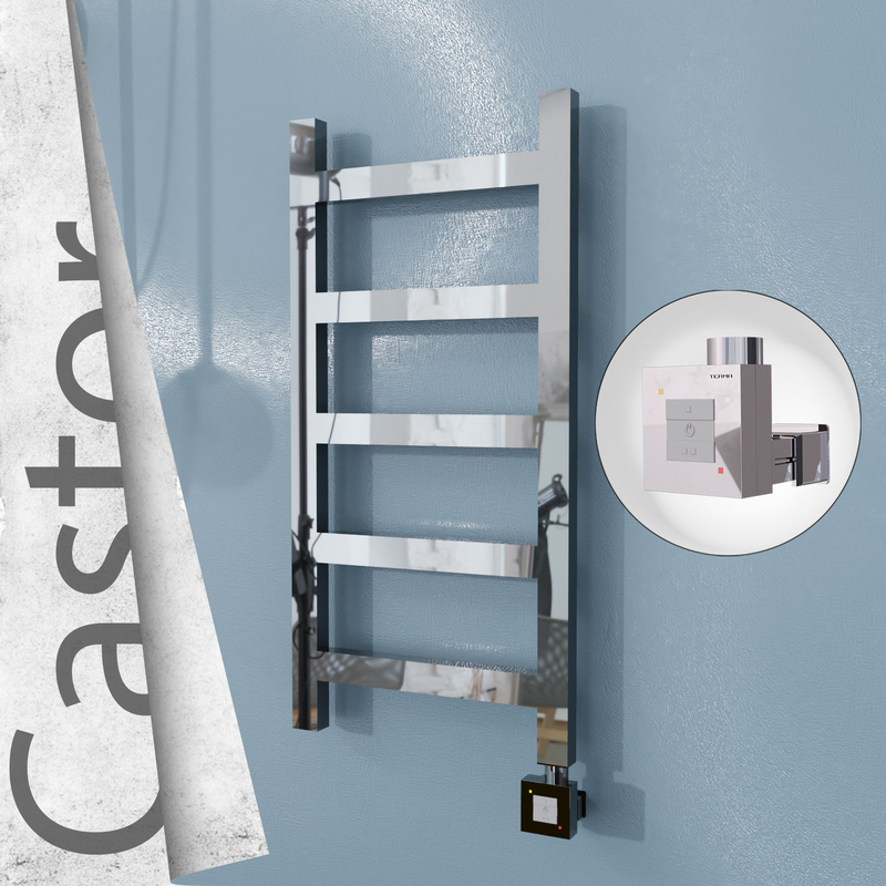 Castor Electric Stainless Steel Towel Rail 400x820 Mirror Polished (KTX1 Thermostat) 200W 