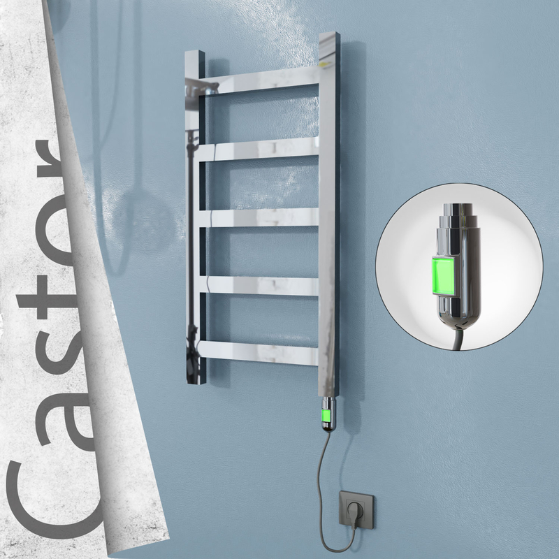 Castor Electric Stainless Steel Towel Rail 400x820 Mirror Polished (On/Off Switch) 200W 