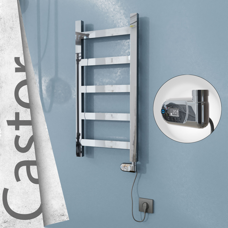 Castor Electric Stainless Steel Towel Rail 400x820 Mirror Polished (Thesis Thermostat) 200W 