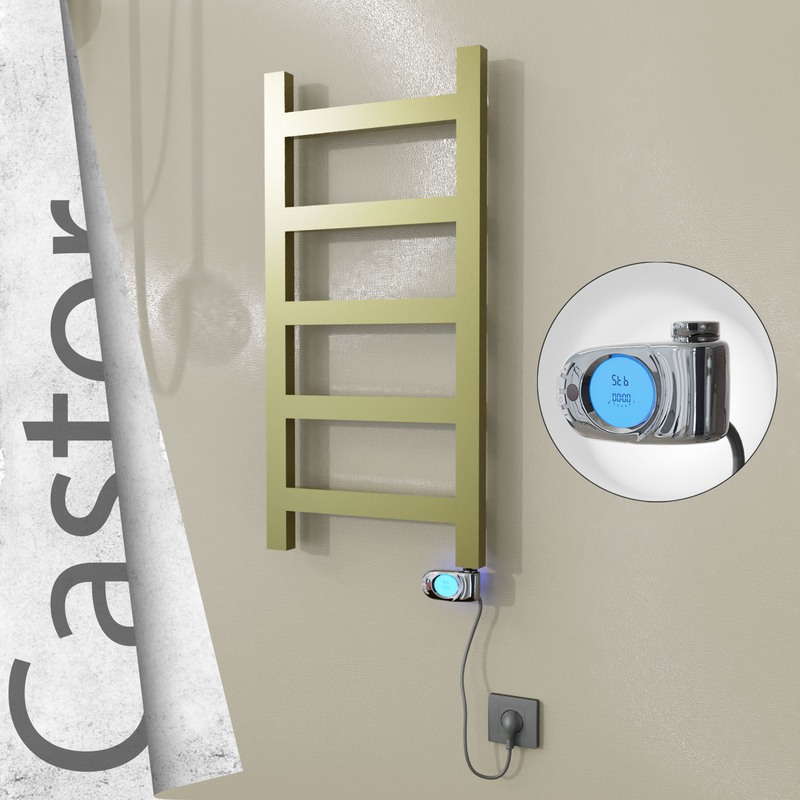 Castor Electric Stainless Steel Towel Rail 400x820 Satin Gold (Musa Thermostat) 200W 