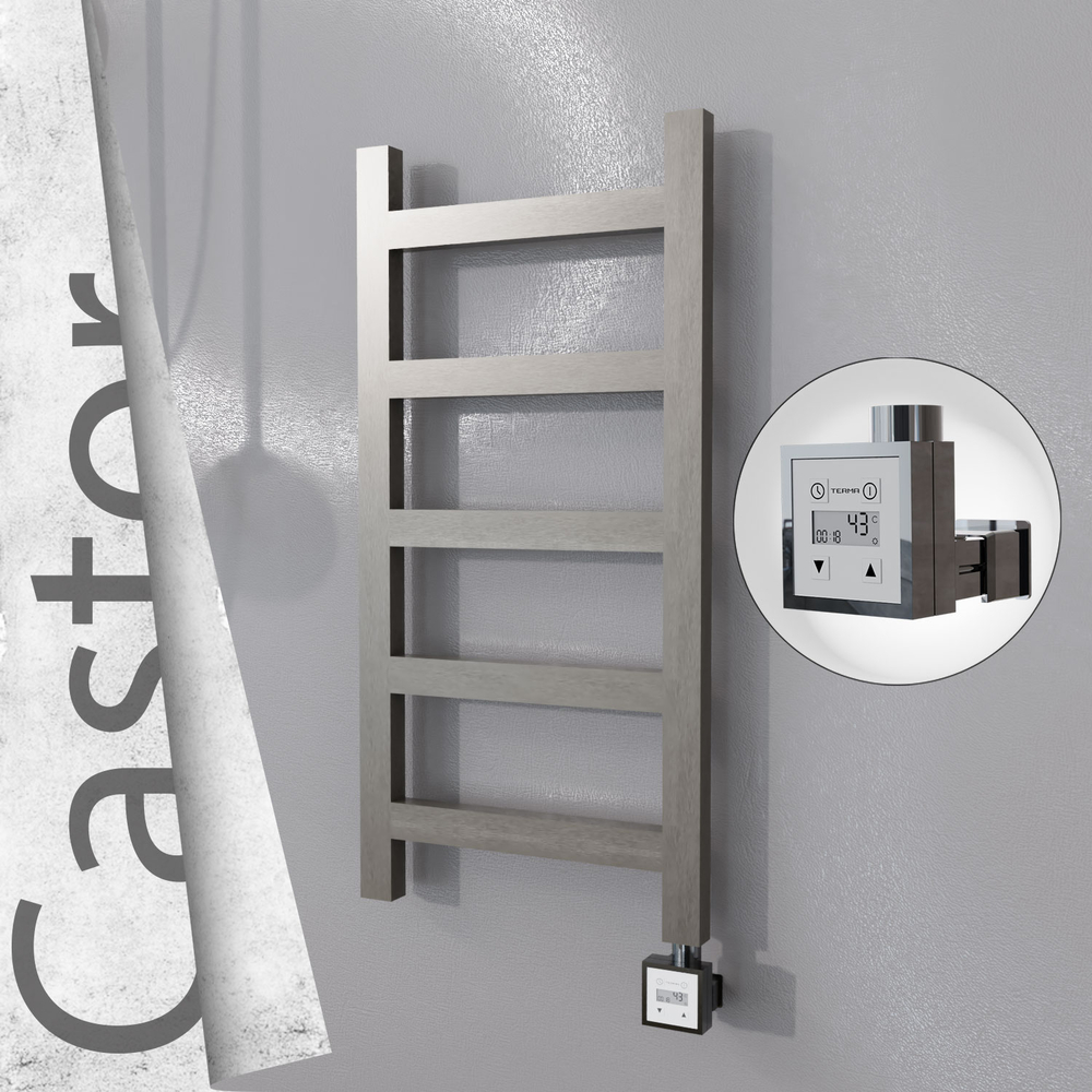 Castor Electric Stainless Steel Towel Rail 400x820 Satin Polished (KTX3 Thermostat) 200W - 1