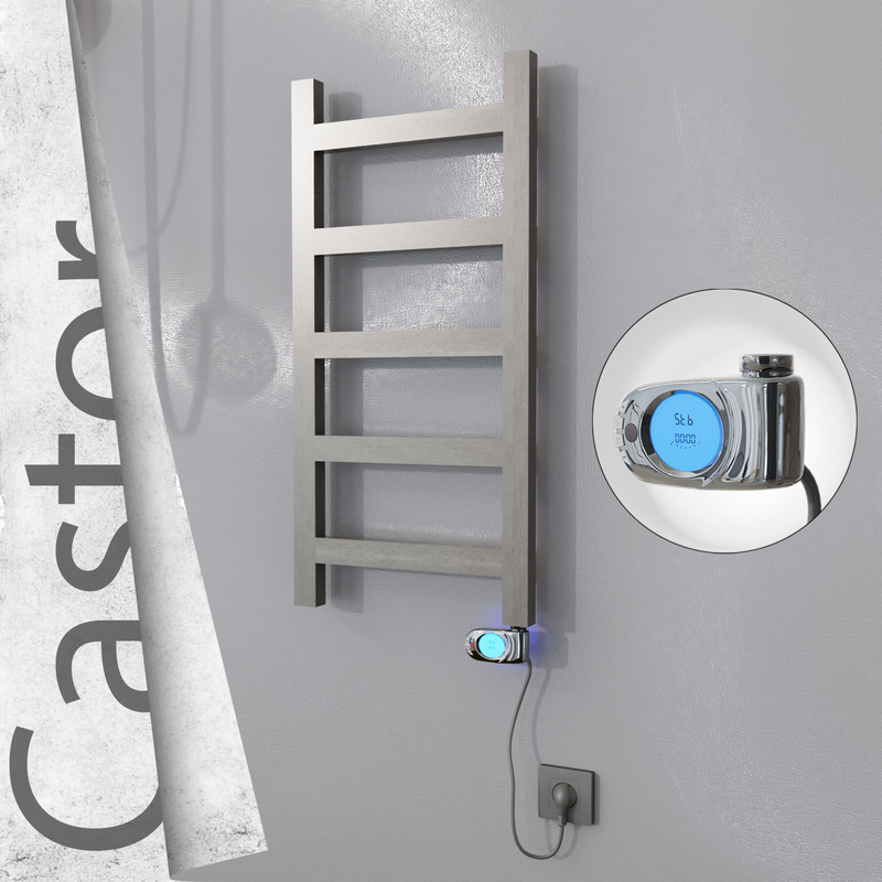 Castor Electric Stainless Steel Towel Rail 400x820 Satin Polished (Musa Thermostat) 200W 