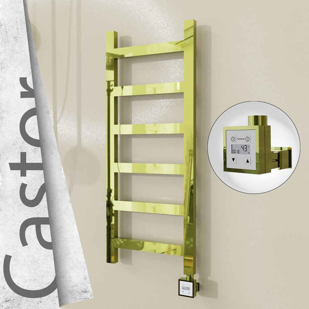 Castor Electric Stainless Steel Towel Rail 400x980 Gold (KTX3 Thermostat) 200W - 1