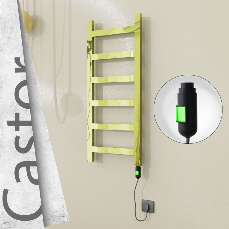 Castor Electric Stainless Steel Towel Rail 400x980 Gold (On/Off Switch) 200W 
