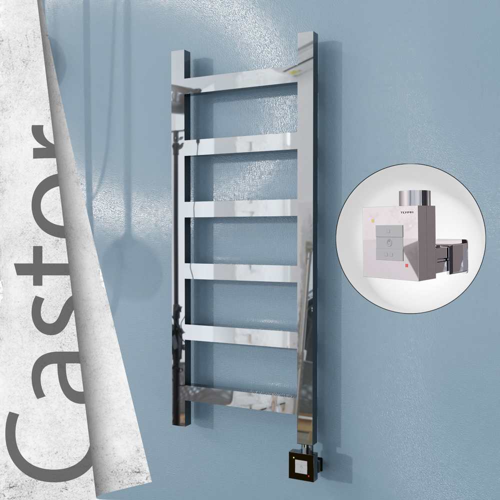 Castor Electric Stainless Steel Towel Rail 400x980 Mirror Polished (KTX1 Thermostat) 200W - 1