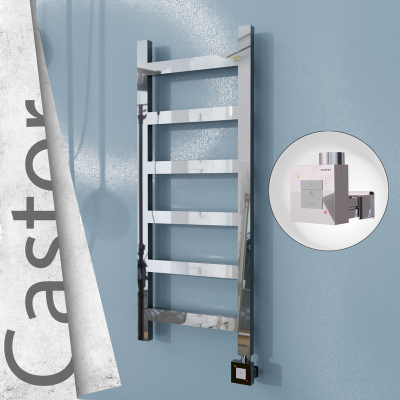 Castor Electric Stainless Steel Towel Rail 400x980 Mirror Polished (KTX1 Thermostat) 200W 