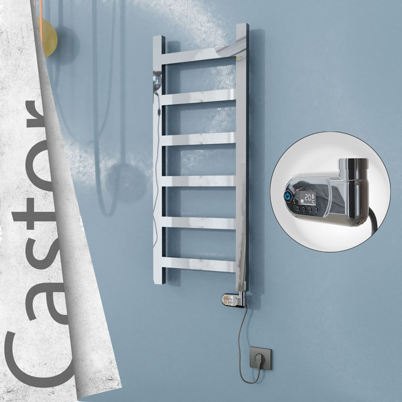 Castor Electric Stainless Steel Towel Rail 400x980 Mirror Polished (Thesis Thermostat) 200W 